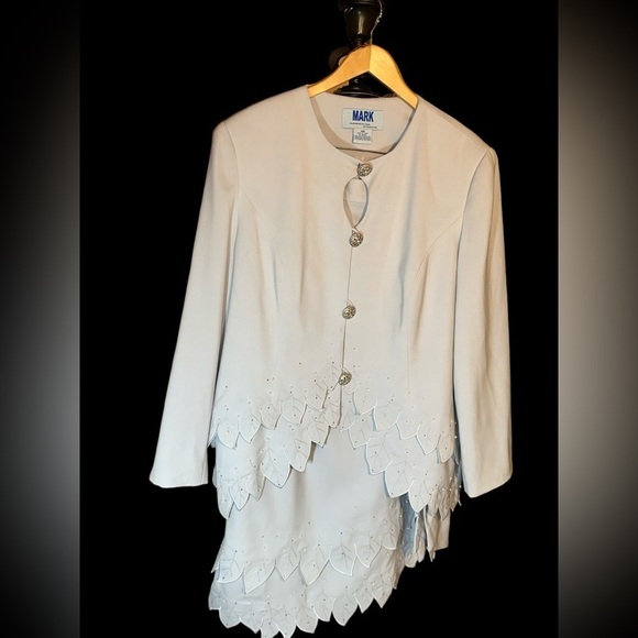 Mark Skirt Suit. Sky Blue scalloped trim jacket and skirt - Plus Size 18 - Picture 9 of 9